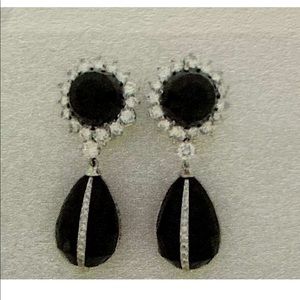 Estate Asprey of London 18K white Gold Diamond Onyx dangle earrings 1980’s